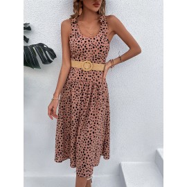 Summer Square Neck Sleeveless Waist Polka Dot Dress Long