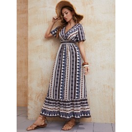 Summer Bohemian Style V-Neck High Waist Dress