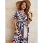 Summer Bohemian Style V-Neck High Waist Dress