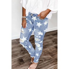 Ripped Star Print Mid Waist Jeans