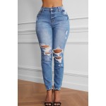 Raw Cut Frayed Hem Medium Wash Jeans