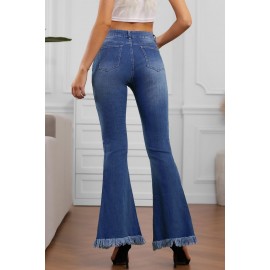 Frayed Hem Flared Denim Jeans