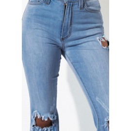 Sky Blue High Waisted Distressed Flare Jeans