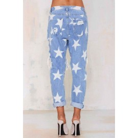 Star Pattern Ripped Boyfriend Jeans