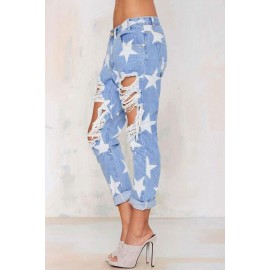 Star Pattern Ripped Boyfriend Jeans