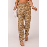 Orange Boho Floral Print Elastic Waist Jogger Pants