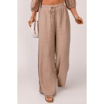 Khaki High Waist Drawstring Wide Leg Casual Pants