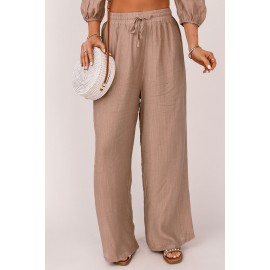 Khaki High Waist Drawstring Wide Leg Casual Pants