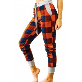 Orange Navy Buffalo Plaid Jogger Pants