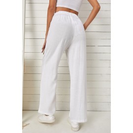 White High Waist Drawstring Wide Legs Casual Pants