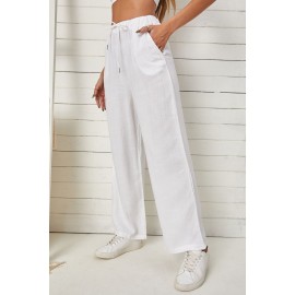 White High Waist Drawstring Wide Legs Casual Pants