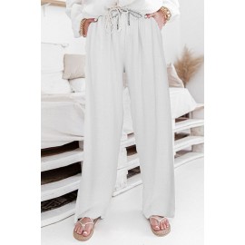 White High Waist Drawstring Wide Legs Casual Pants