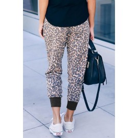 Leopard Print Drawstring Joggers with Side Pocket