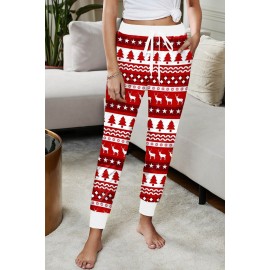 Christmas Pattern Print Elastic Waist Straight Leg Pants