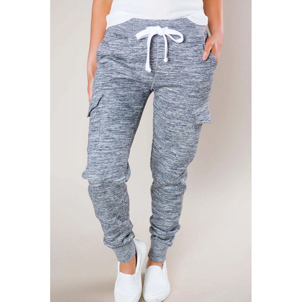 Heathered Gray Pocketed Casual Joggers