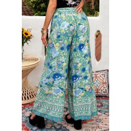 Green Floral Print Wide Leg Boho Pants