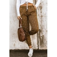 Brown Arrow Print Slim-fit High Waist Pants