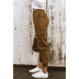 Brown Arrow Print Slim-fit High Waist Pants