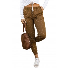 Brown Arrow Print Slim-fit High Waist Pants