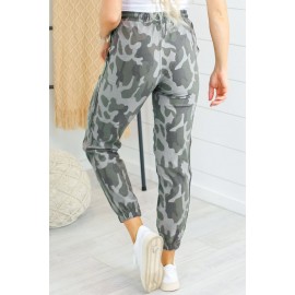 Camo Print Pocketed Drawstring High Waist Joggers