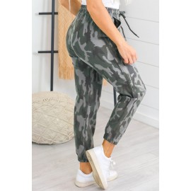 Camo Print Pocketed Drawstring High Waist Joggers