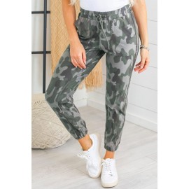 Camo Print Pocketed Drawstring High Waist Joggers