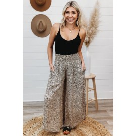 Leopard Print Smocked Waist Flare Pants