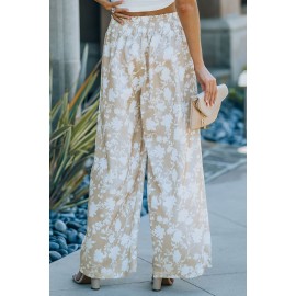 Apricot High Waisted Floral Wide Leg Pants