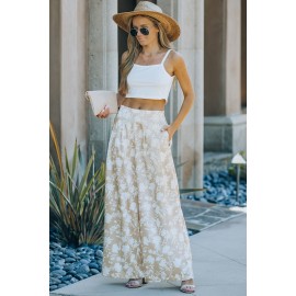 Apricot High Waisted Floral Wide Leg Pants