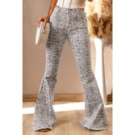 Leopard Print Raw Hem High Rise Flare Pants