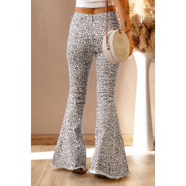 Leopard Print Raw Hem High Rise Flare Pants