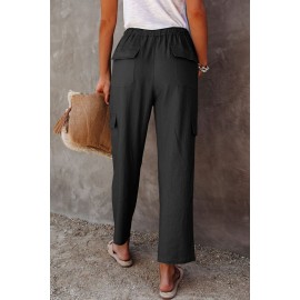 Black Driven Linen Blend Pocketed Cargo Pants