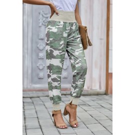 Light Green Camouflage Pocket Casual Pants With Slit