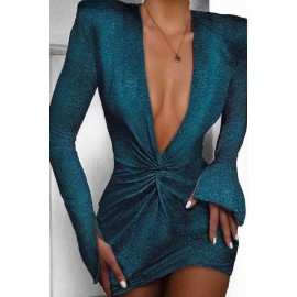 Glittering Sequin Plunge Neck Twisted Mini Dress