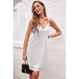 White Sequins Spaghetti Straps Mini Dress