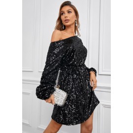 Black Long Sleeves Sequin Mini Dress