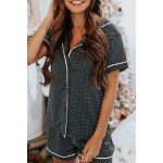 Gray Dotted Satin Short Sleeve Shirt and Shorts Pajama Set