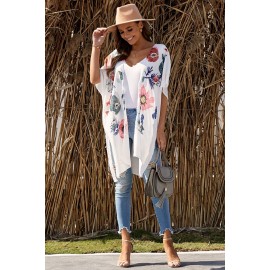 White Waterfall Short Sleeve Floral Print Cardigan