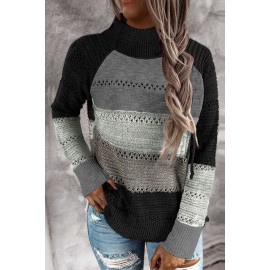 Black Highlight Colorblock Turtleneck Pullover Sweater