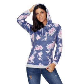 Navy Pink Floral Drawstring Hoodie