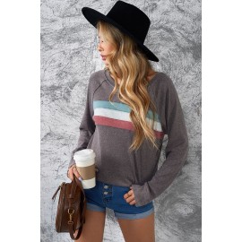 Dark Gray Contrast Stripes Pullover Sweatshirt