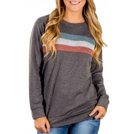 Dark Gray Contrast Stripes Pullover Sweatshirt