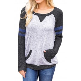 Contrast Stripes Black Sleeves Women Sweatshirt