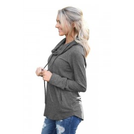 Charcoal Drawstring Cowl Neck Sweatshirt