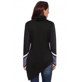 Black Asymmetric Hemline Printed Cowl Neck Sweatshirt