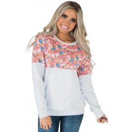 Floral Patchwork White Long Sleeve Sweatshirt