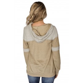 Stylish Apricot Patchwork Hoodie with Pockets