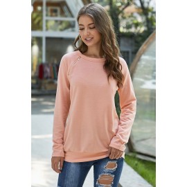 Gold Zip Detail Pink Pullover Sweatshirt