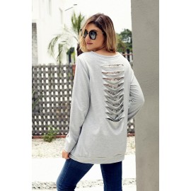 Lace Cutout Insert Light Grey Pullover Sweatshirt