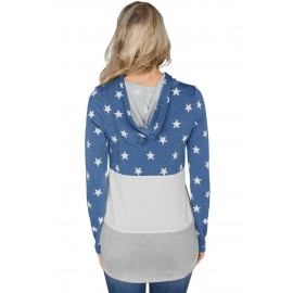 Navy Starry Splice Colorblock Drawstring Hoodie